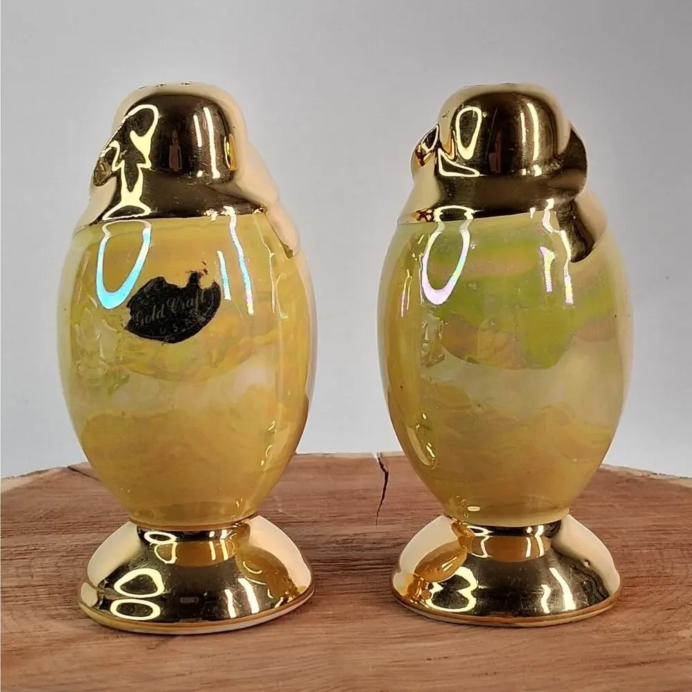 Vintage Gold Craft Yellow Lusterware Salt & Pepper Shakers 22-karat Gold Accents